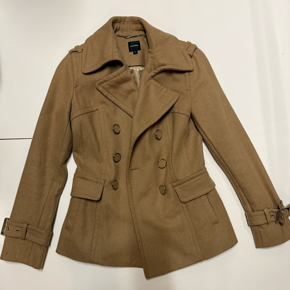 Express Women's Camel Double-Breasted Peacoat